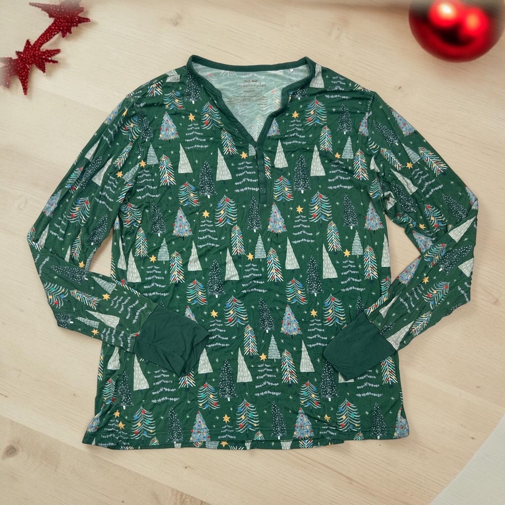 Little Sleepies Green Twinkling Trees Women's Bamboo Pajama Top M Christmascore